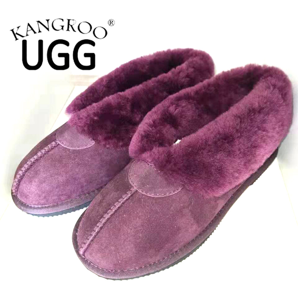 Purple Merino Sheepskin Moccasin Slippers